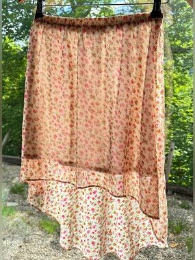 Cottagecore Floral High Low Chiffon Skirt Garden Fairy Boho Pink Floral XS